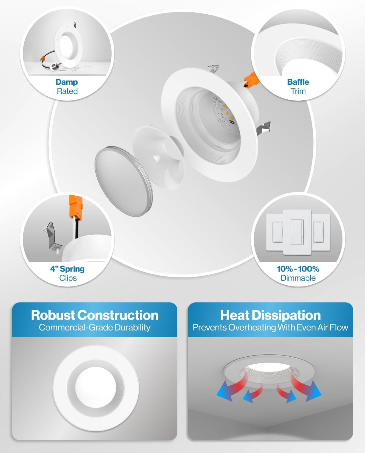 Sunco 4 Inch LED Recessed Lights, Retrofit Can Light for Ceiling, Baffle Trim, 660 LM, 11W (60W Equivalent), 4000K Cool White, Dimmable, Damp Rated ETL 4 Pack